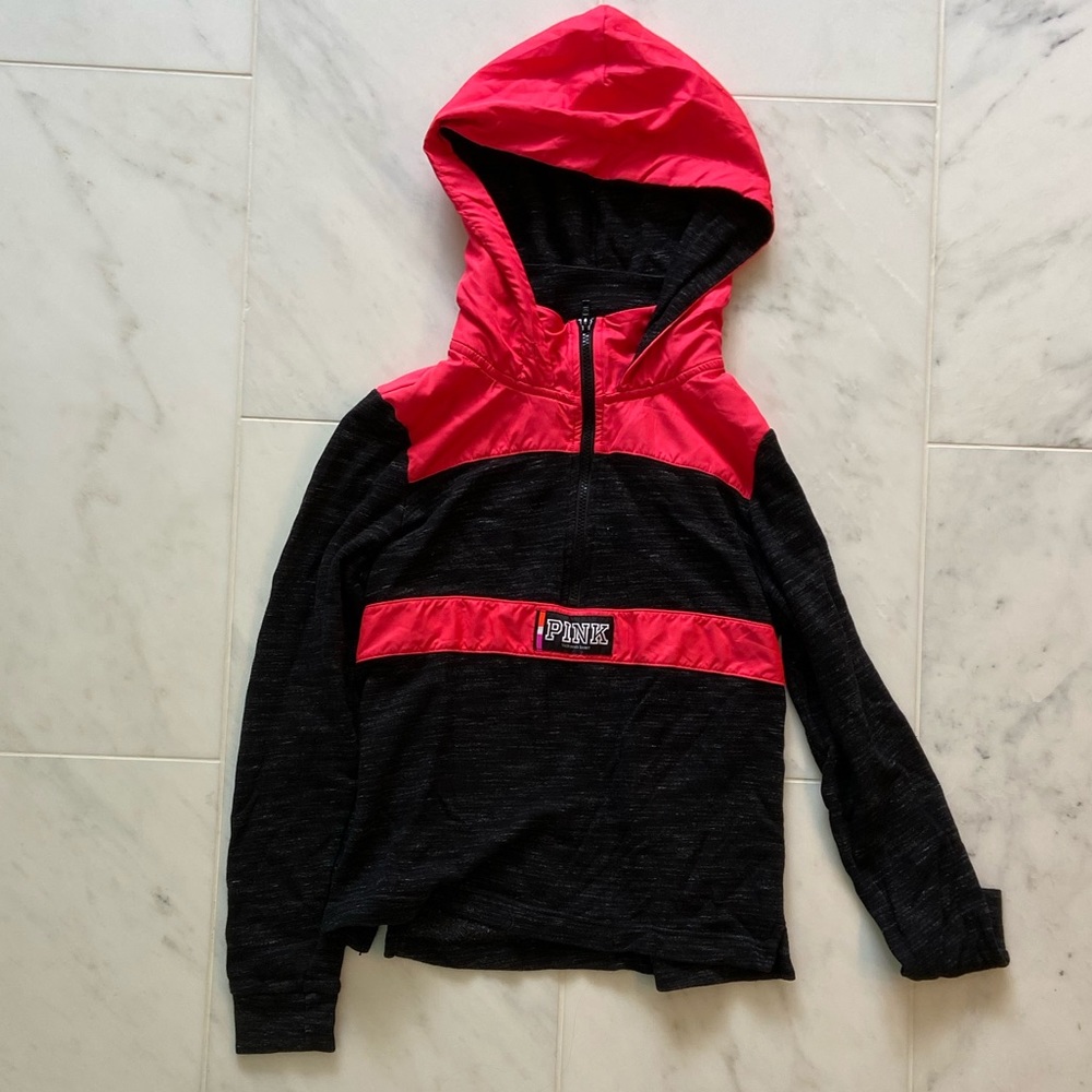 hot pink and black vs quarter zip with hood